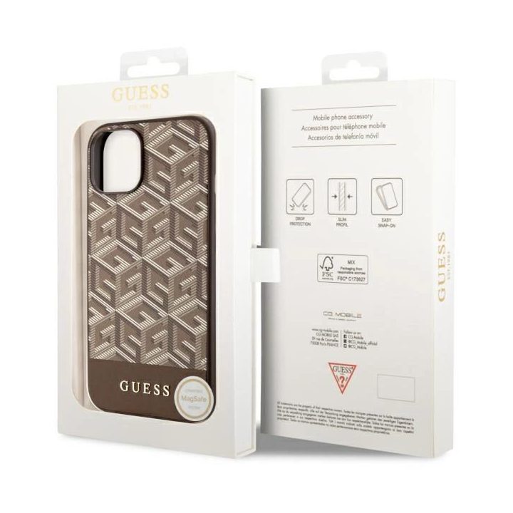 Guess GUHMP14MHGCFSEW iPhone 14 Plus 6,7 rudos/rudos spalvos deklas GCube Stripes MagSafe