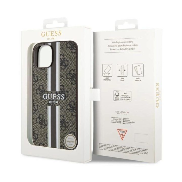 Guess GUHMP14MP4RPSW iPhone 14 Plus 6.7 rudos/rudos spalvos deklas 4G Printed Stripes MagSafe