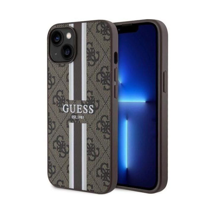 Guess GUHMP14MP4RPSW iPhone 14 Plus 6.7 rudos/rudos spalvos deklas 4G Printed Stripes MagSafe