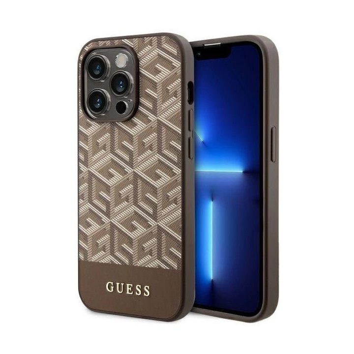 Guess GUHMP14XHGCFSEW iPhone 14 Pro Max 6,7 rudos/rudos spalvos deklas GCube Stripes MagSafe