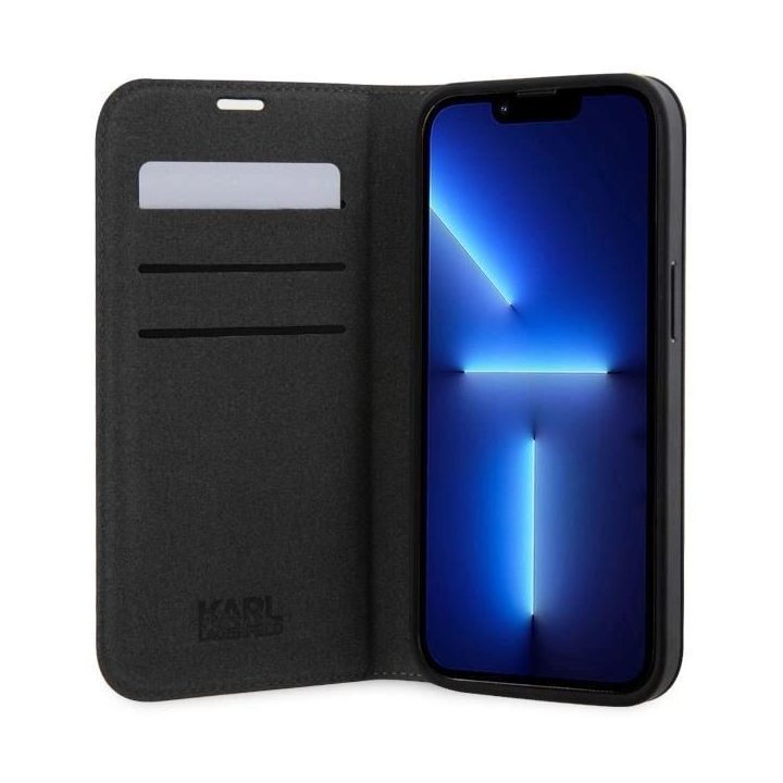 Karl Lagerfeld KLBKP14SSAKLHPG iPhone 14 6,1 knygų dėklas sidabrinis/sidabrinis Saffiano Monogram