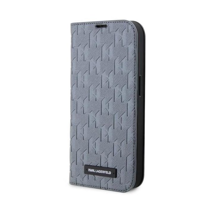Karl Lagerfeld KLBKP14SSAKLHPG iPhone 14 6,1 knygų dėklas sidabrinis/sidabrinis Saffiano Monogram