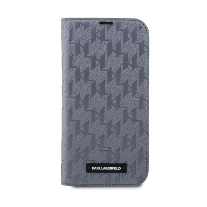 Karl Lagerfeld KLBKP14SSAKLHPG iPhone 14 6,1 knygų dėklas sidabrinis/sidabrinis Saffiano Monogram