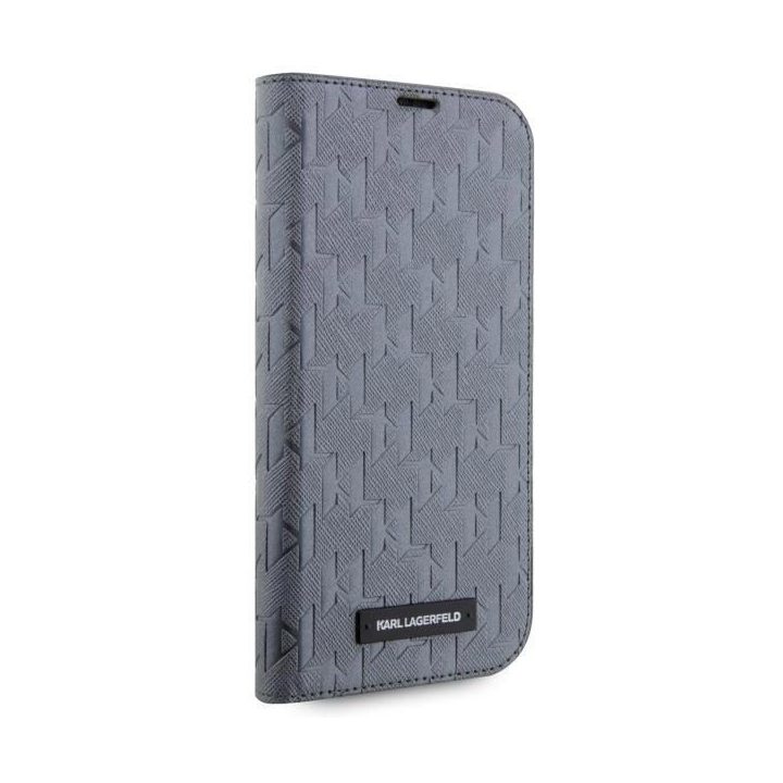 Karl Lagerfeld KLBKP14SSAKLHPG iPhone 14 6,1 knygų dėklas sidabrinis/sidabrinis Saffiano Monogram