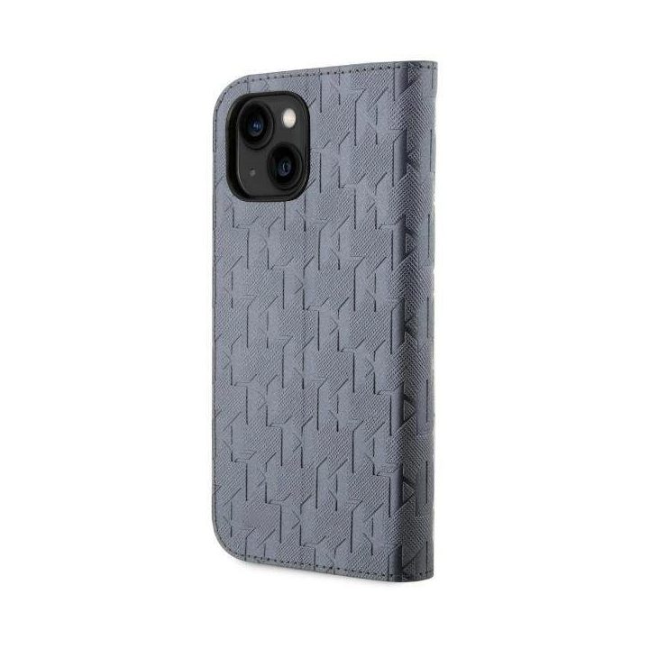 Karl Lagerfeld KLBKP14SSAKLHPG iPhone 14 6,1 knygų dėklas sidabrinis/sidabrinis Saffiano Monogram