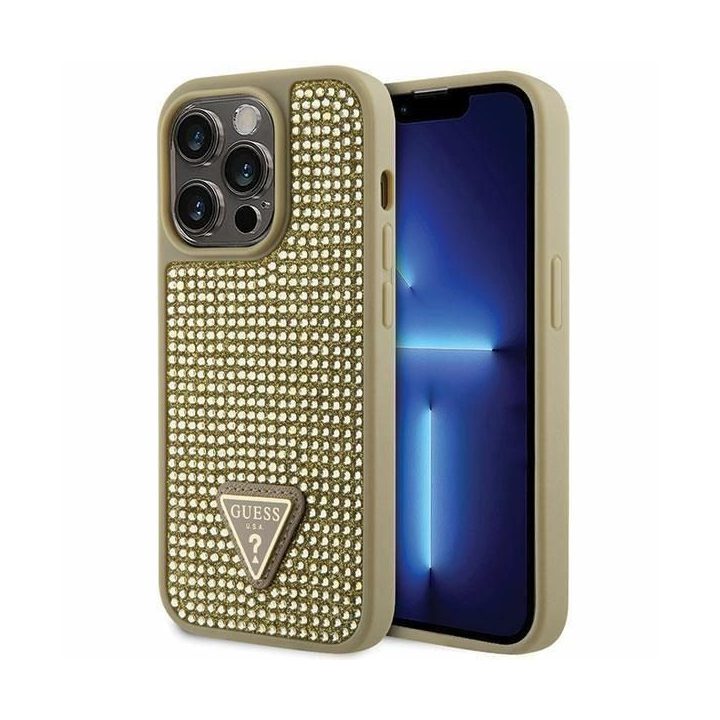 Guess GUHCP14LHDGTPD iPhone 14 Pro 6,1 aukso/aukso spalvos deklas Rhinestone Triangle