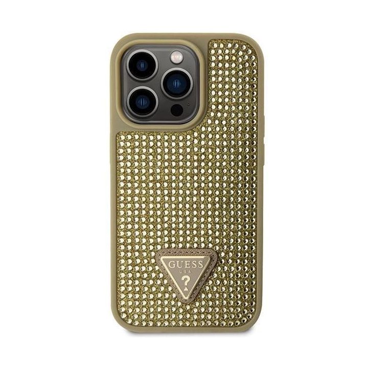 Guess GUHCP14LHDGTPD iPhone 14 Pro 6,1 aukso/aukso spalvos deklas Rhinestone Triangle