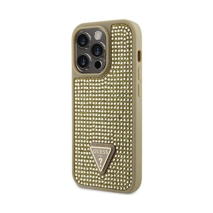 Guess GUHCP14LHDGTPD iPhone 14 Pro 6,1 aukso/aukso spalvos deklas Rhinestone Triangle