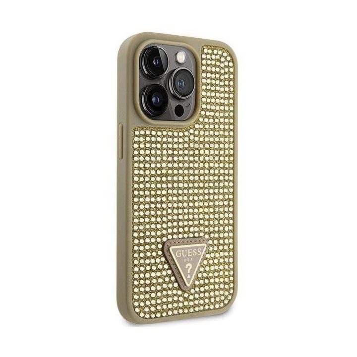 Guess GUHCP14LHDGTPD iPhone 14 Pro 6,1 aukso/aukso spalvos deklas Rhinestone Triangle