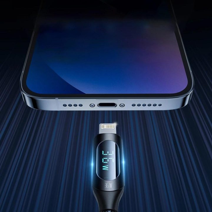 USB-C kabelis - Lightning WUCLC2 su LED ekranu 36W 2 m - juodas