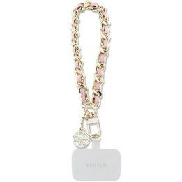 Guess GUOUCHSAMC4P Universalus dėklas su dirželiu - rožinis Saffiano grandinėlė 4G Charm
