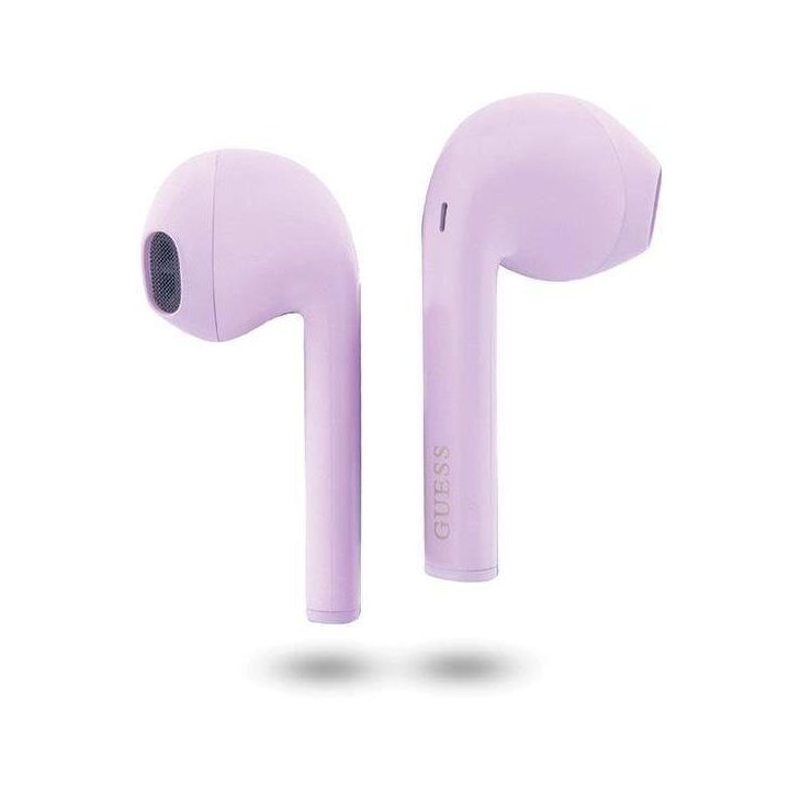 Guess GUTWST26PSU TWS Bluetooth ausinės + prijungimo stotelė - violetinės spalvos Classic EST logotipas