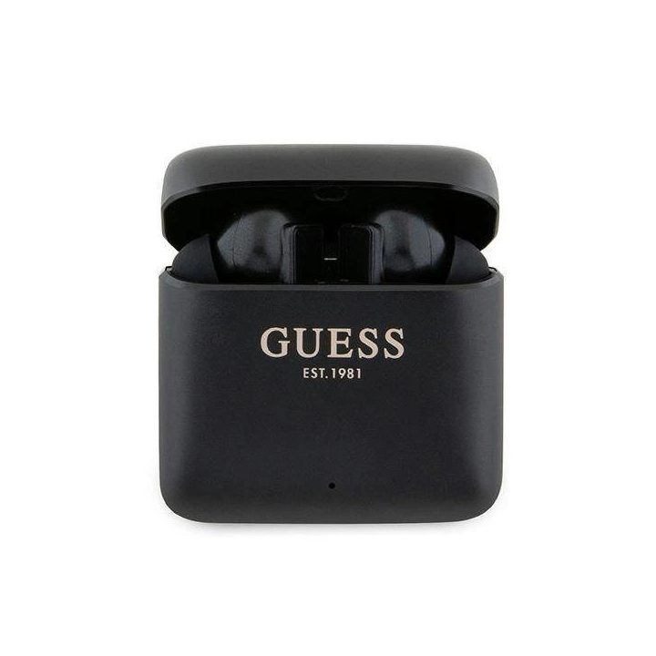 Guess Bluetooth ausinės GUTWSSU20ALEGK TWS + prijungimo stotelė juoda/juoda Spausdintas logotipas