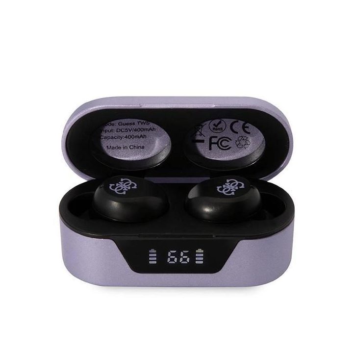 Guess GUTWST31EU TWS Bluetooth ausinės + prijungimo stotelė violetinė/violetinė