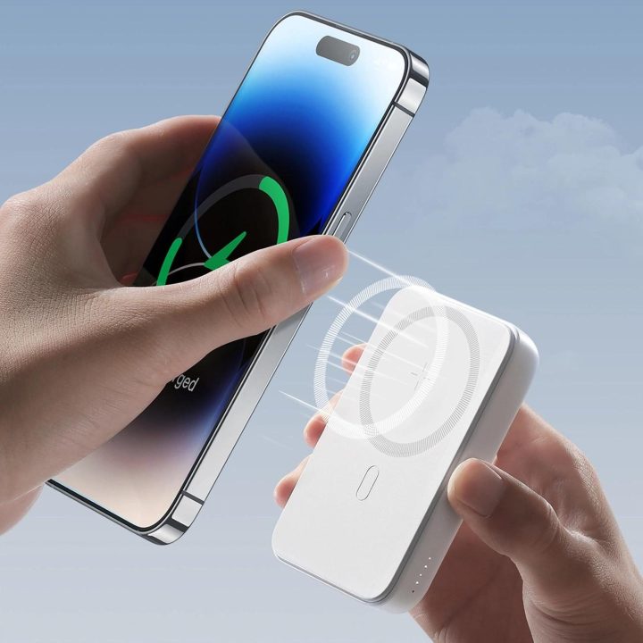 Power Bank 10000mAh 20W galios greitojo įkrovimo magnetinis Qi 15W belaidis įkroviklis iPhone , suderinamas su MagSafe , baltas