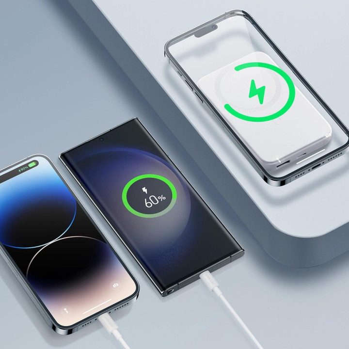 Power Bank 10000mAh 20W galios greitojo įkrovimo magnetinis Qi 15W belaidis įkroviklis iPhone , suderinamas su MagSafe , baltas