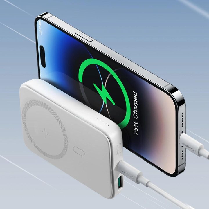 Power Bank 10000mAh 20W galios greitojo įkrovimo magnetinis Qi 15W belaidis įkroviklis iPhone , suderinamas su MagSafe , baltas