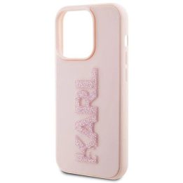 Karl Lagerfeld 3D guminis blizgantis dėklas su logotipu iPhone 15 Pro Max - rožinis
