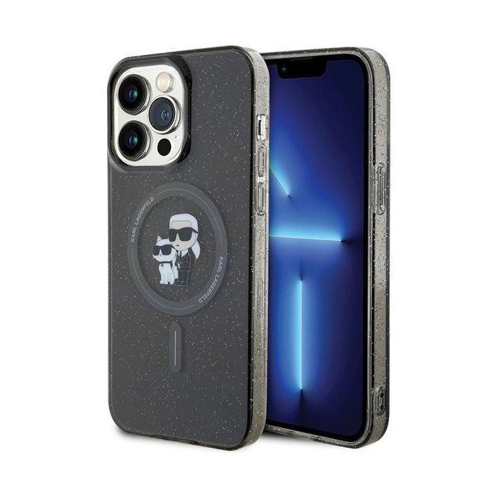 Karl Lagerfeld Karl&Choupette Glitter MagSafe dėklas iPhone 15 Pro Max - juodas
