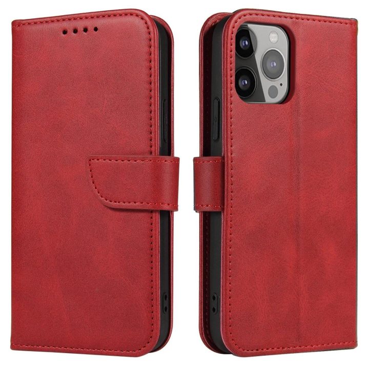 Piniginės dėklas su stovu iPhone 15 Pro Max magnetiniam dėklui - raudonas