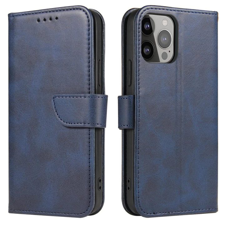 Piniginės dėklas su stovu iPhone 15 Pro magnetinis dėklas - mėlynas