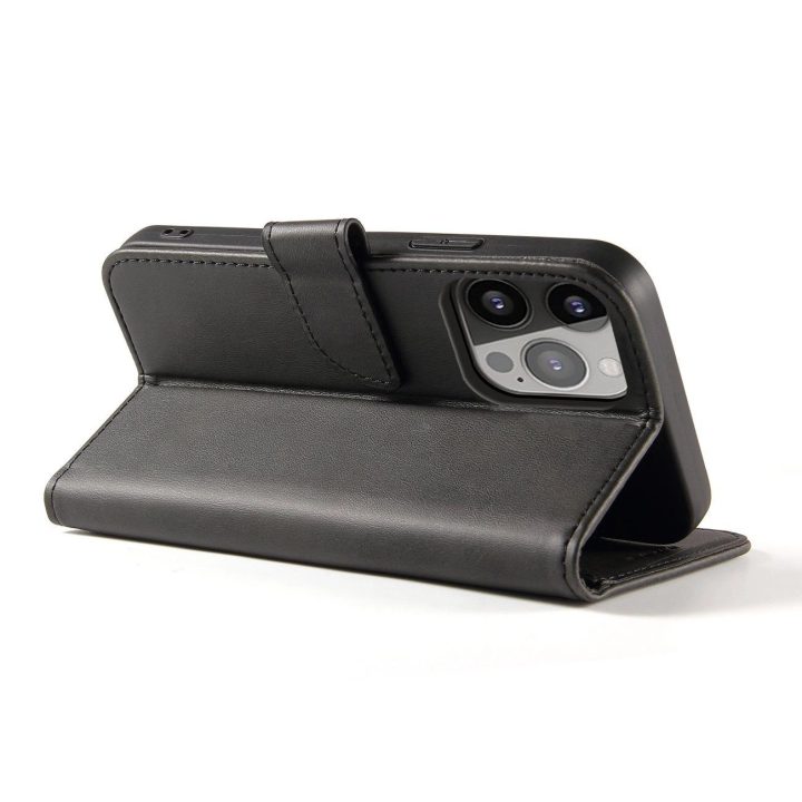 Piniginės dėklas su stovu iPhone 15 Pro magnetinis dėklas - juodas