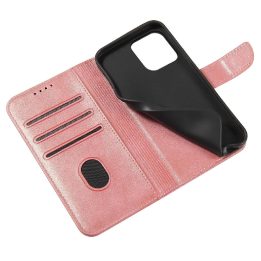 Piniginės dėklas su stovu iPhone 15 Plus magnetinis dėklas - rožinis
