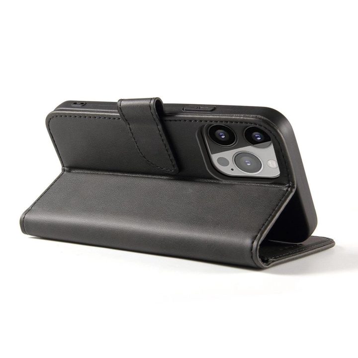 Piniginės dėklas su stovu iPhone 15 Plus magnetinis dėklas - juodas