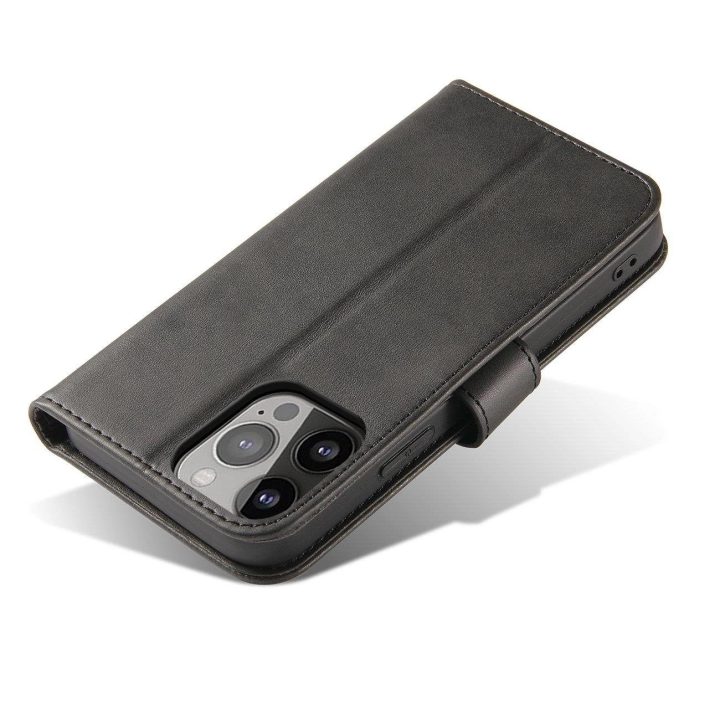 Piniginės dėklas su stovu iPhone 15 Plus magnetinis dėklas - juodas