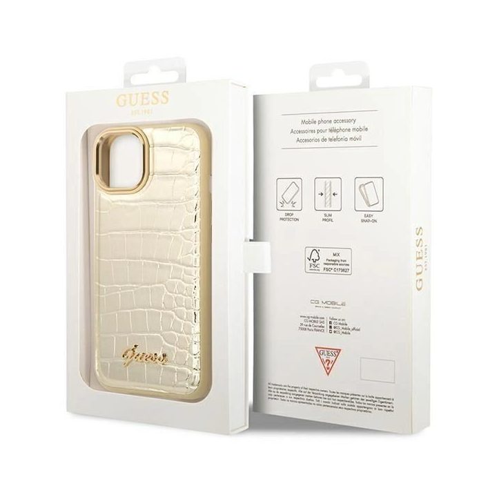 Guess GUHCP14MHGGCRHD iPhone 14 Plus 6,7 auksinis / auksinis deklas Croco Collection