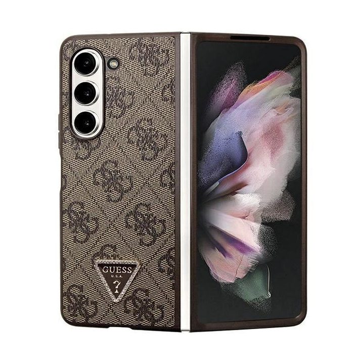 Guess odinis 4G Triangle Strass dėklas Samsung Galaxy Z Fold 5 - rudas