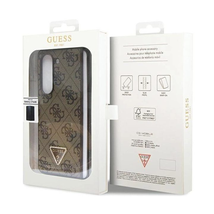 Guess odinis 4G Triangle Strass dėklas Samsung Galaxy Z Fold 5 - rudas