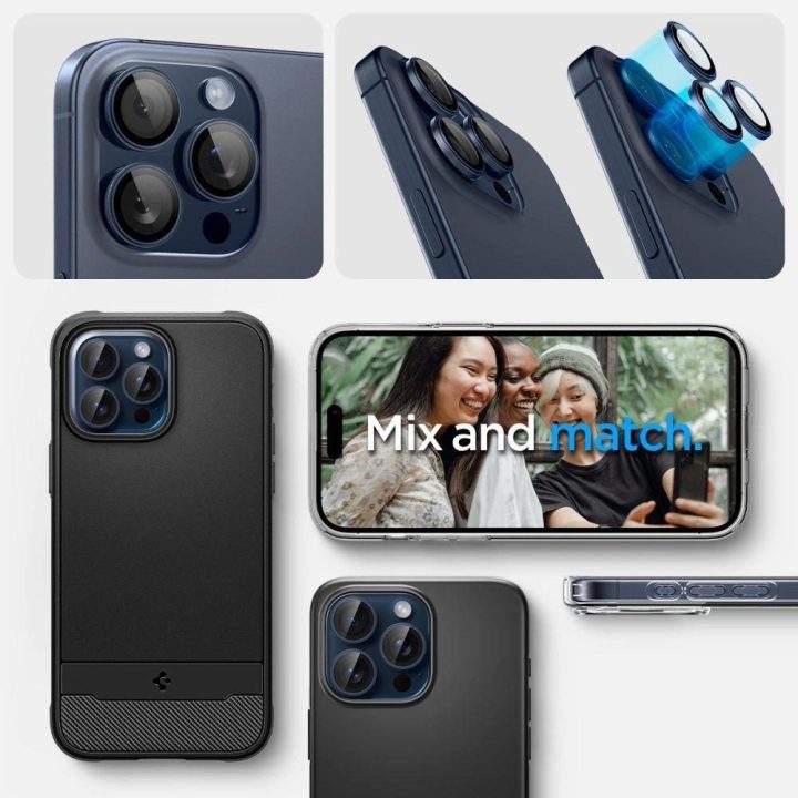 Spigen Optik.tR EZ Fit fotoaparato apsauga iPhone 14 Pro / Pro Max / 15 Pro / Pro Max - Titano mėlyna 2 vnt.