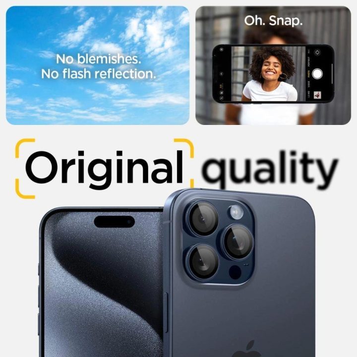 Spigen Optik.tR EZ Fit fotoaparato apsauga iPhone 14 Pro / Pro Max / 15 Pro / Pro Max - Titano mėlyna 2 vnt.