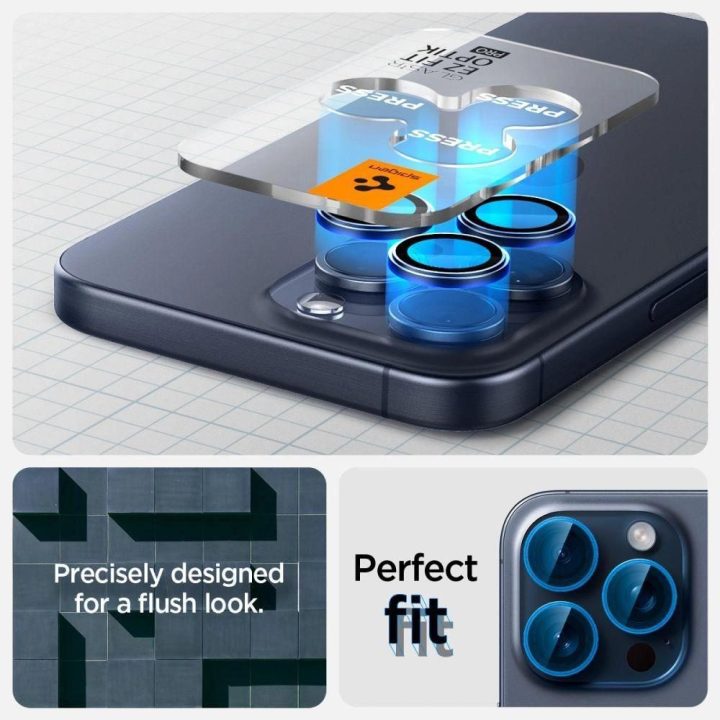 Spigen Optik.tR EZ Fit fotoaparato apsauga iPhone 14 Pro / Pro Max / 15 Pro / Pro Max - Titano mėlyna 2 vnt.
