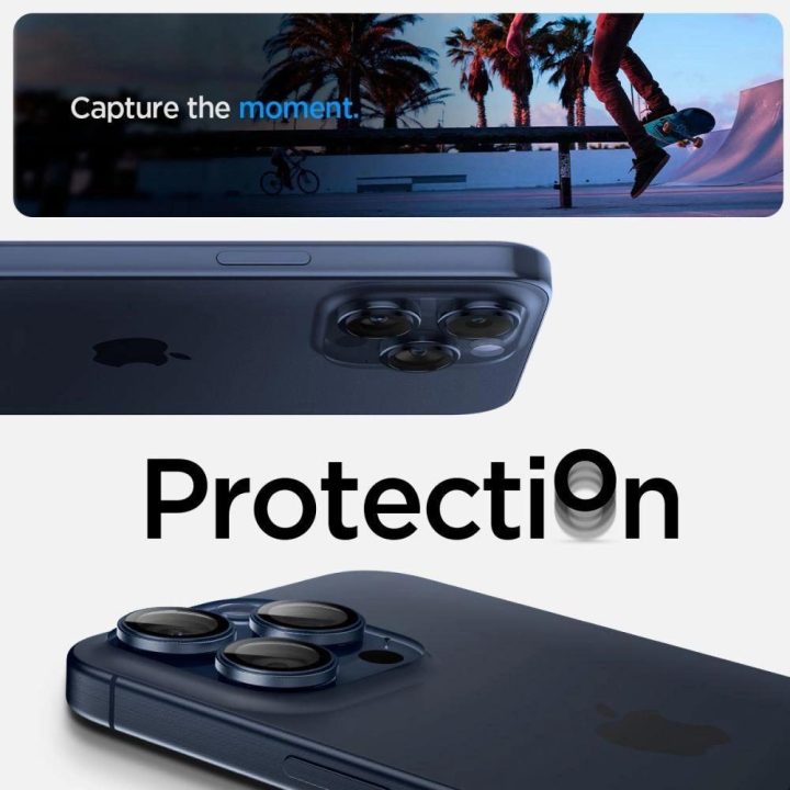 Spigen Optik.tR EZ Fit fotoaparato apsauga iPhone 14 Pro / Pro Max / 15 Pro / Pro Max - Titano mėlyna 2 vnt.