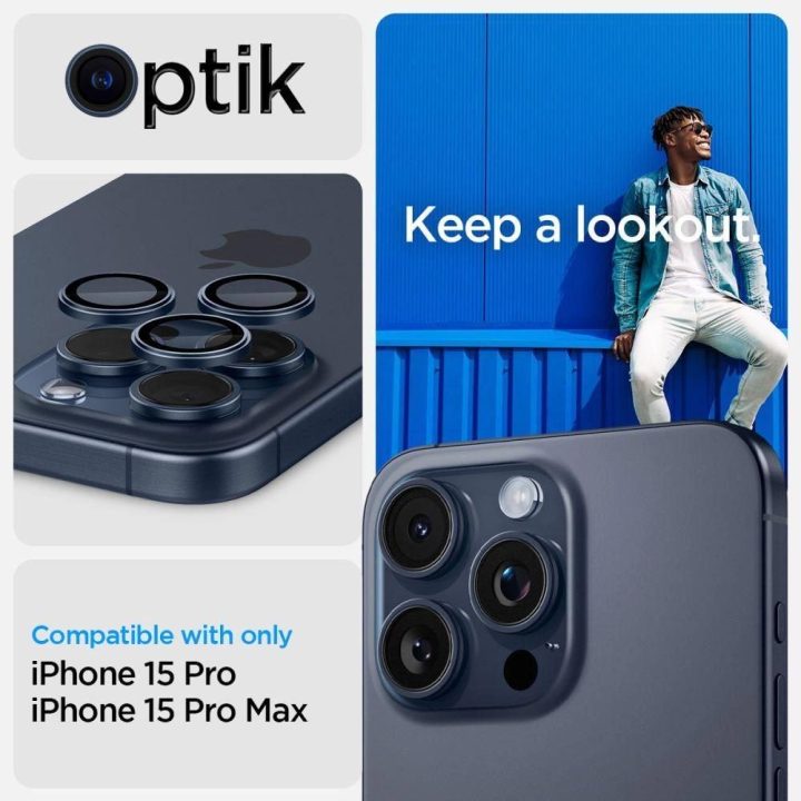 Spigen Optik.tR EZ Fit fotoaparato apsauga iPhone 14 Pro / Pro Max / 15 Pro / Pro Max - Titano mėlyna 2 vnt.