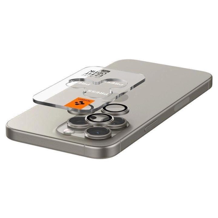Spigen Optik.tR EZ Fit fotoaparato apsauga iPhone 14 Pro / Pro Max / 15 Pro / Pro Max - natūralus titanas 2 vnt.