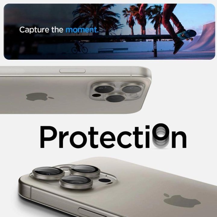 Spigen Optik.tR EZ Fit fotoaparato apsauga iPhone 14 Pro / Pro Max / 15 Pro / Pro Max - natūralus titanas 2 vnt.