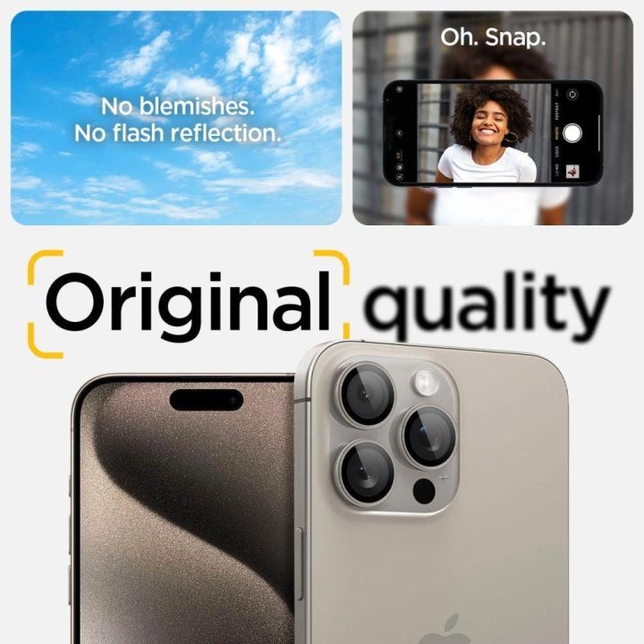 Spigen Optik.tR EZ Fit fotoaparato apsauga iPhone 14 Pro / Pro Max / 15 Pro / Pro Max - natūralus titanas 2 vnt.