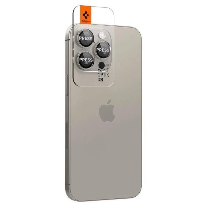 Spigen Optik.tR EZ Fit fotoaparato apsauga iPhone 14 Pro / Pro Max / 15 Pro / Pro Max - natūralus titanas 2 vnt.