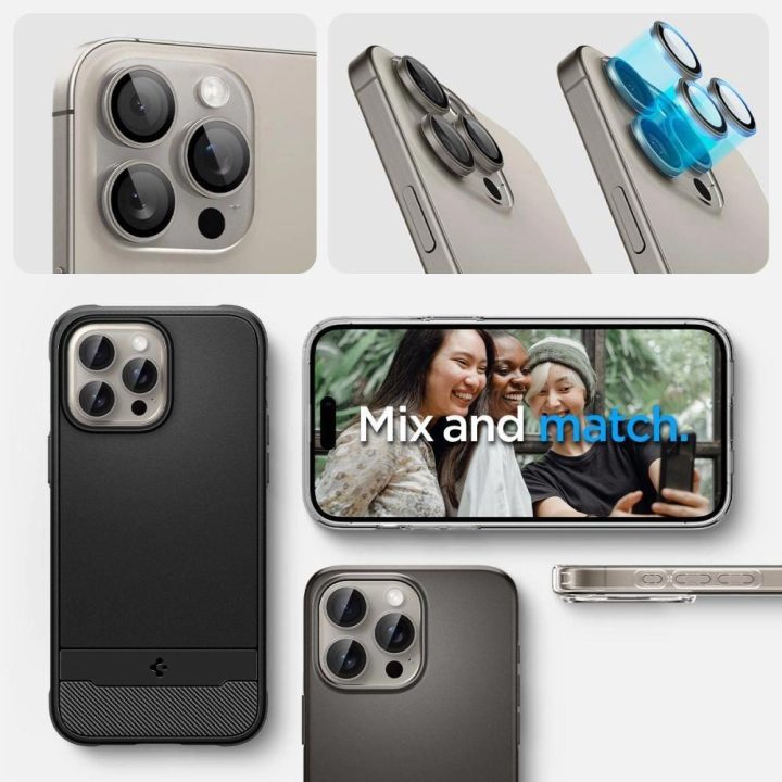 Spigen Optik.tR EZ Fit fotoaparato apsauga iPhone 14 Pro / Pro Max / 15 Pro / Pro Max - natūralus titanas 2 vnt.