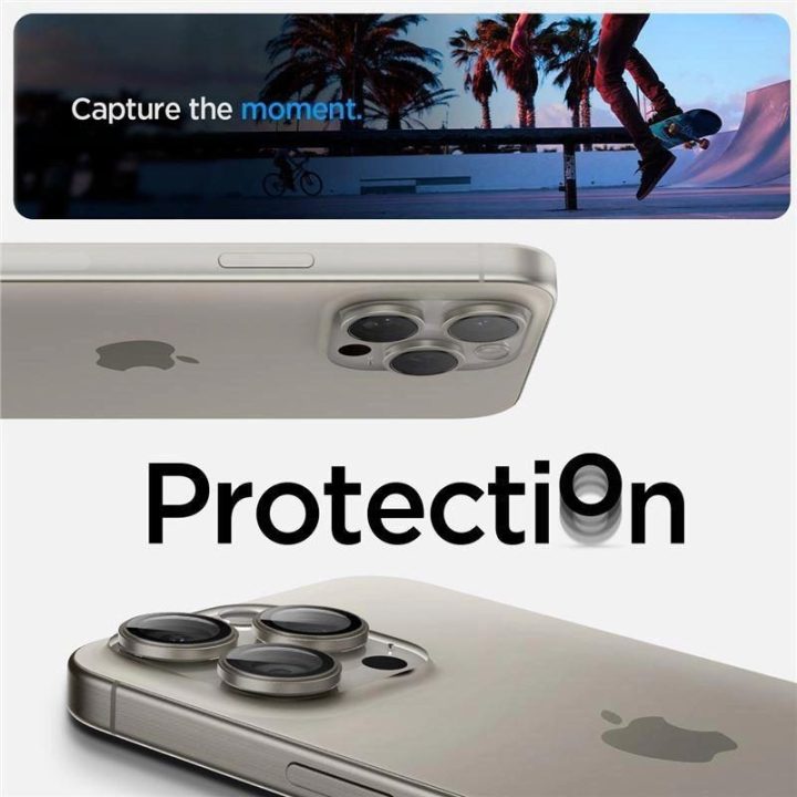 Spigen Optik.tR EZ Fit fotoaparato apsauga iPhone 14 Pro / Pro Max / 15 Pro / Pro Max - natūralus titanas 2 vnt.
