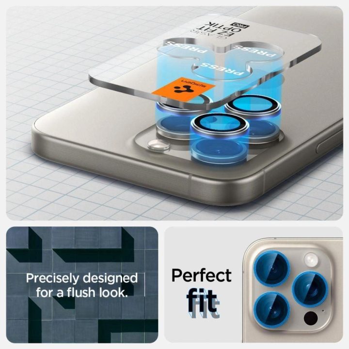 Spigen Optik.tR EZ Fit fotoaparato apsauga iPhone 14 Pro / Pro Max / 15 Pro / Pro Max - natūralus titanas 2 vnt.