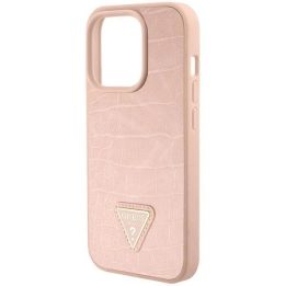 Guess Croco“ trikampio metalinio logotipo dėklas iPhone 15 Pro“ – rožinis