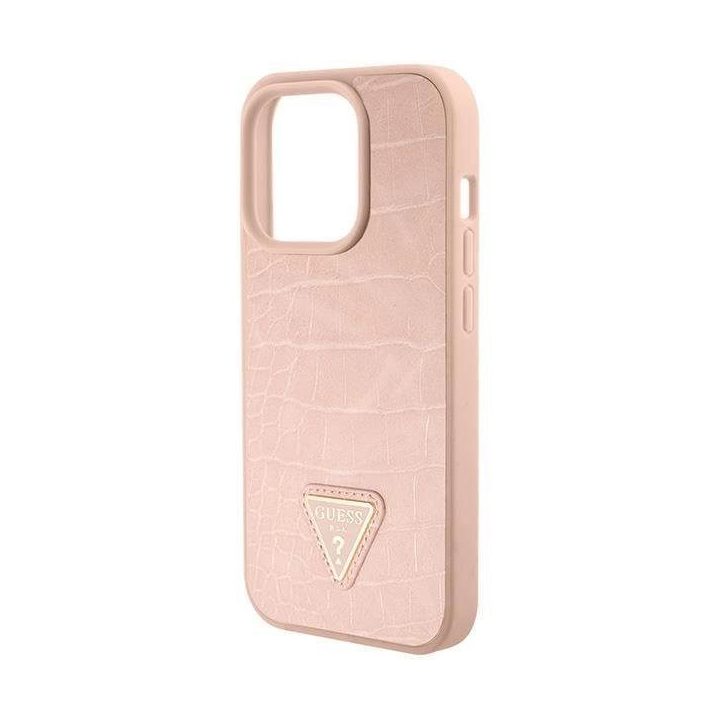 Guess Croco“ trikampio metalinio logotipo dėklas iPhone 15 Pro“ – rožinis