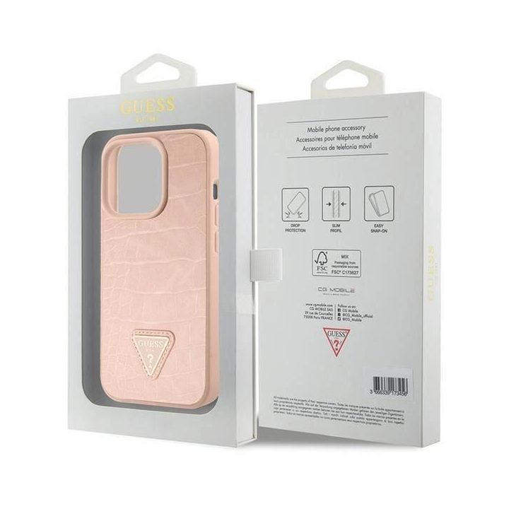 Guess Croco“ trikampio metalinio logotipo dėklas iPhone 15 Pro“ – rožinis