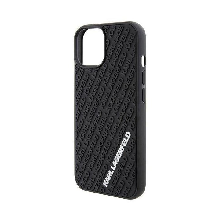 Karl Lagerfeld 3D guminis dėklas su keliais logotipais iPhone 15 - juodas