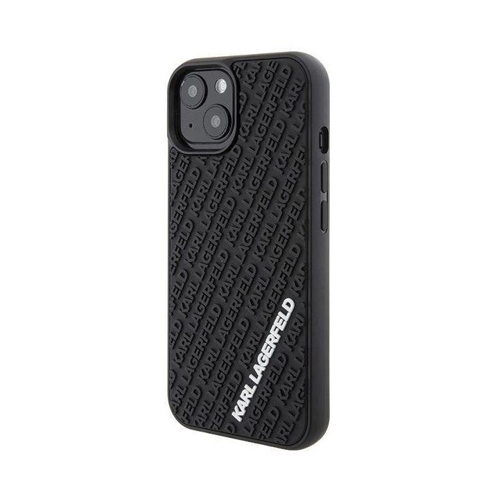 Karl Lagerfeld 3D guminis dėklas su keliais logotipais iPhone 15 - juodas