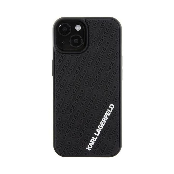 Karl Lagerfeld 3D guminis dėklas su keliais logotipais iPhone 15 - juodas